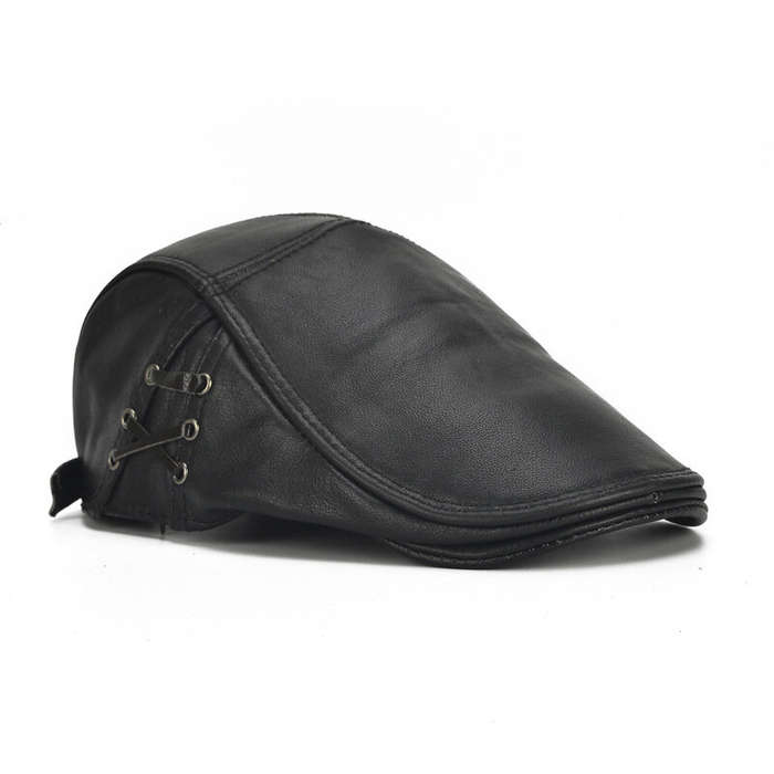 Black - Collrown Berets Mens Flat Caps Genuine Leather Duck Tongue Cap Classic Adjustable Casual Dri