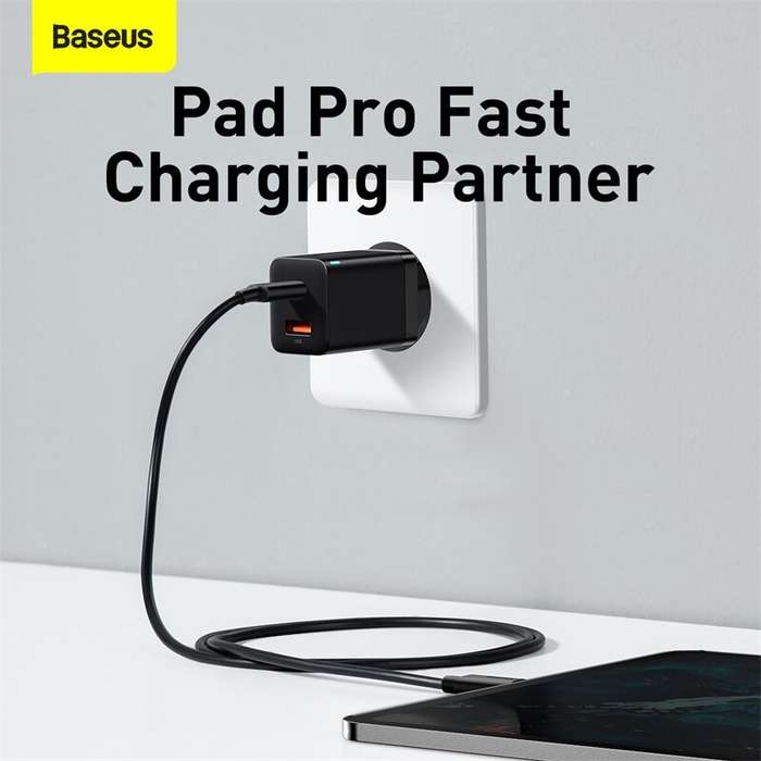 Black - Baseus 30W 2-Port USB PD Charger USB-A+USB-C PD3.0 QC3.0 Apple2.4 BC1.2 Fast Charging Wall C