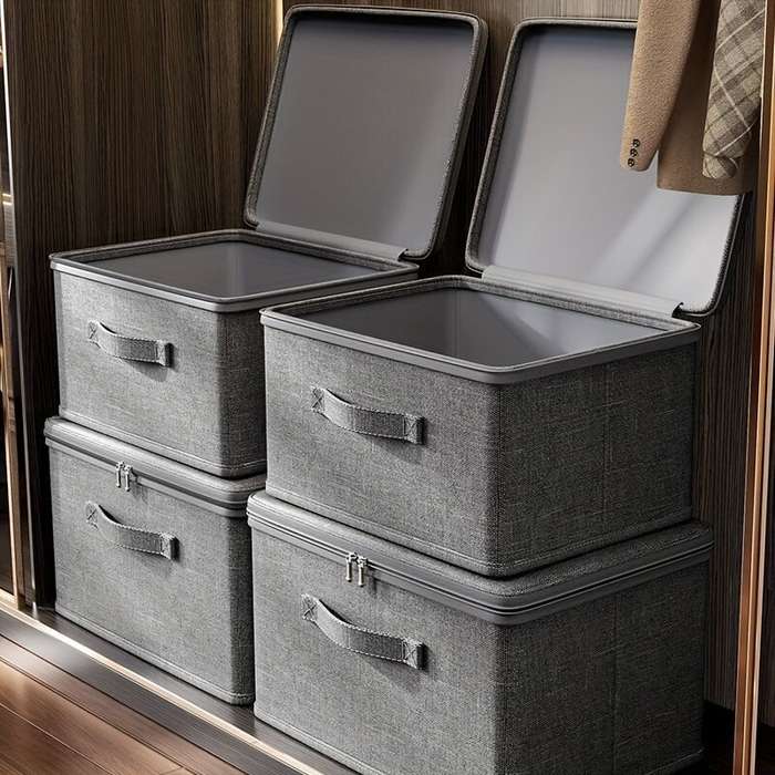 Grey - 45x35x26cm Large Capacity Fabric Clothes Storage Box Modern Stackable Waterproof Storage Box
