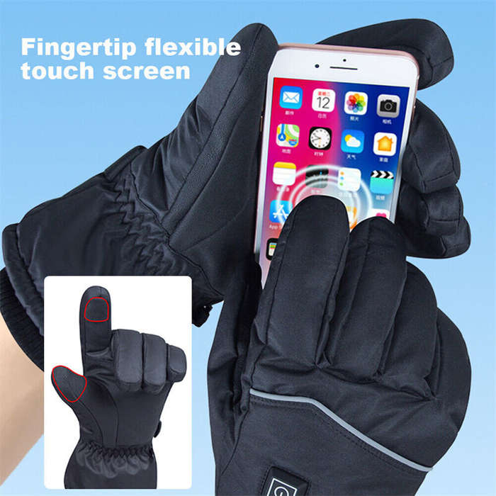 Black - TENGOO Winter Heated Gloves Motorcycle Waterproof Gloves Heated Heating Warm Work Gloves The