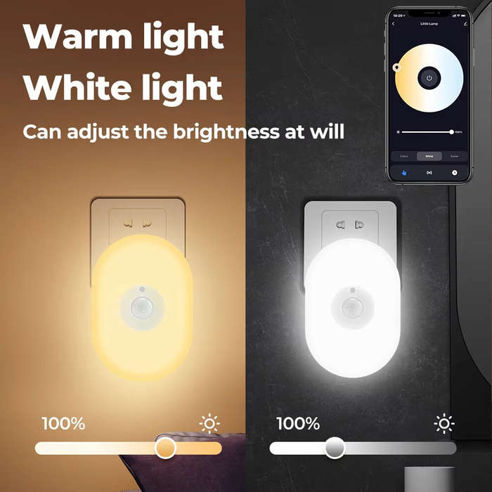 US Plug - 2-in-1 Tuya Smart WiFi LED Night Light PIR Motion Sensor EU/US/UK Plug Plug-in Wall Lamp W