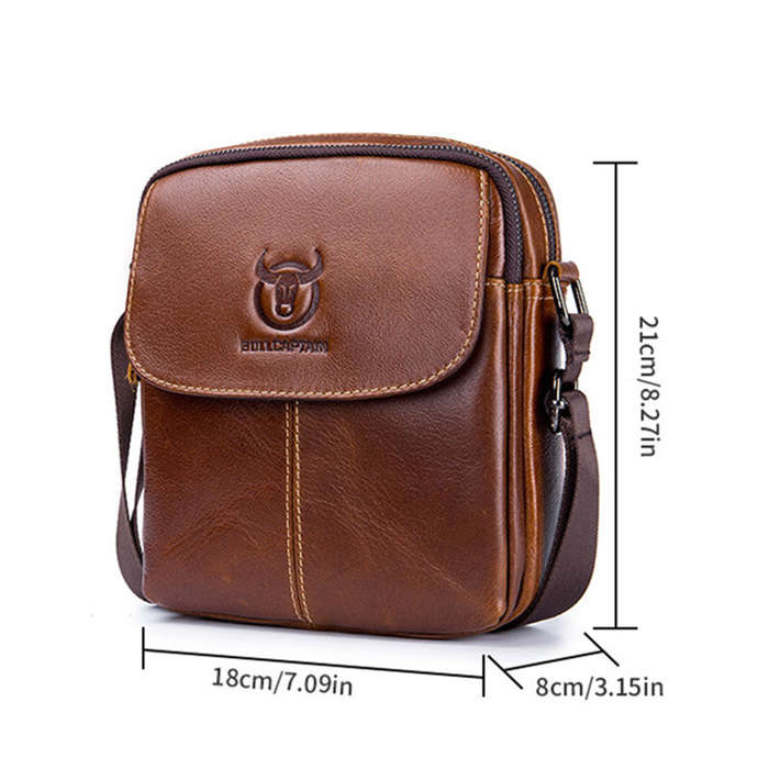 Coffee - BULLCAPTAIN Men's Genuine Leather Crossbody Bag Business Casual Shoulder Bag Small Fashion