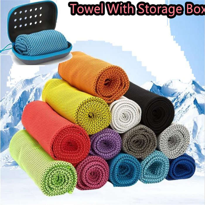 Grey - KALOAD 1 PCS Quick-Dry Cooling Towels with Storage Box Soft Breathable Sweat Absorption Cold