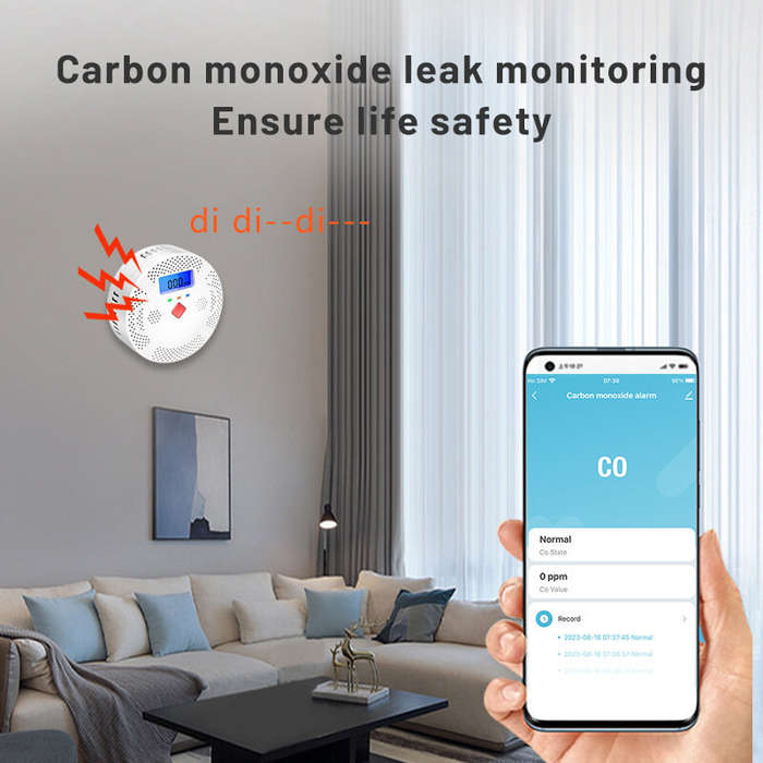 Tuya WiFi Smart Carbon Monoxide Detector Alarm 85dB Sound Warning LCD Digital Display Home Indoor CO