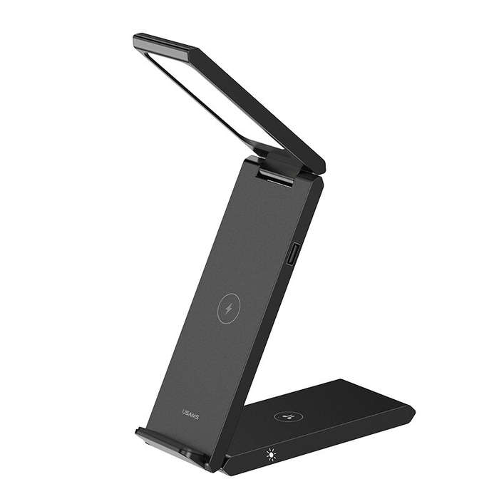 Black - USAMS US-CD181 15W Wireless Charger Fast Wireless Charging Stand with Table Lamp for Smart P