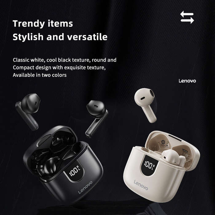 White - Lenovo EA120 TWS Headset LED Digital Display Wireless bluetooth 5.4 Earphone HiFi Panoramic