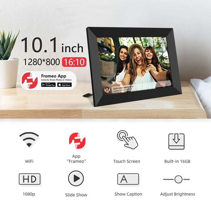 White - Frameo 10.1 Inch Smart WiFi Digital Photo Frame 1280x800 IPS LCD Touch Screen Auto-Rotate Po