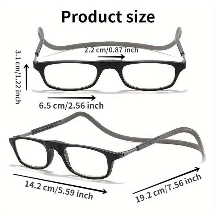 +350 - 1 Pcs Lightweight Portable Soft Tape Hanging Neck Magnetic Reading Glasses Comfortable HD Ant