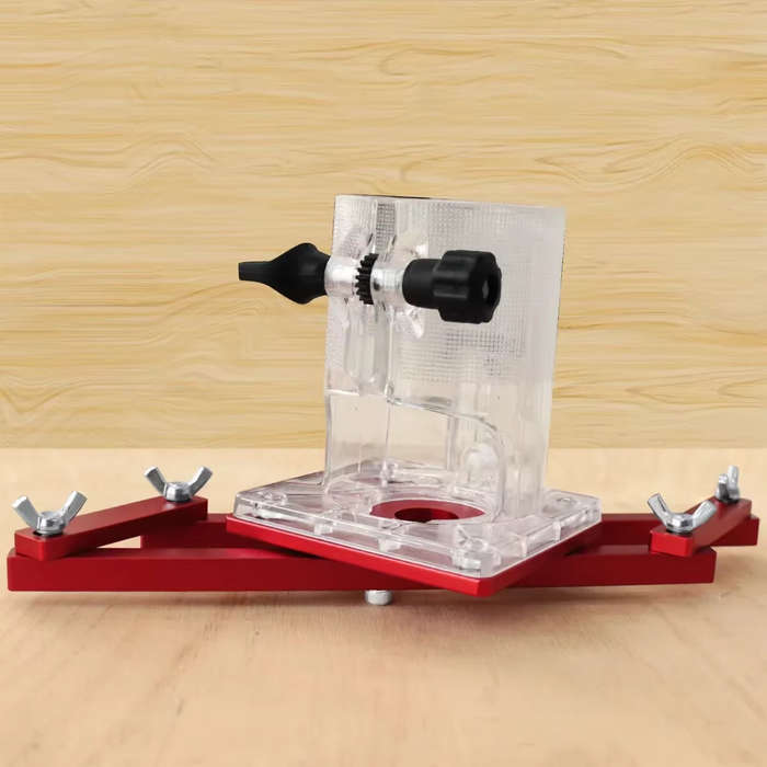 Red - 2 in 1 Invisible Fastener Slotting Bracket Woodworking Router Base Mortising Jig for Electric