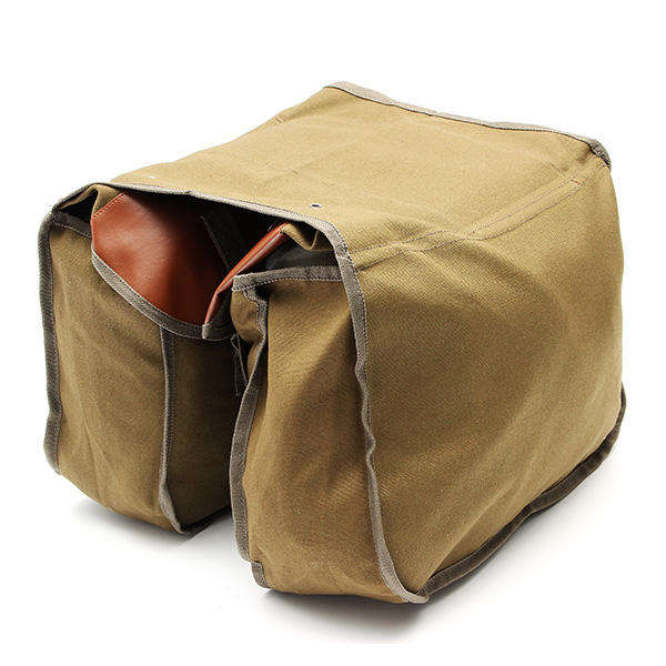 Khaki - Motorcycle Bike Side Saddle Bag Canvas Luggage Khaki Bag