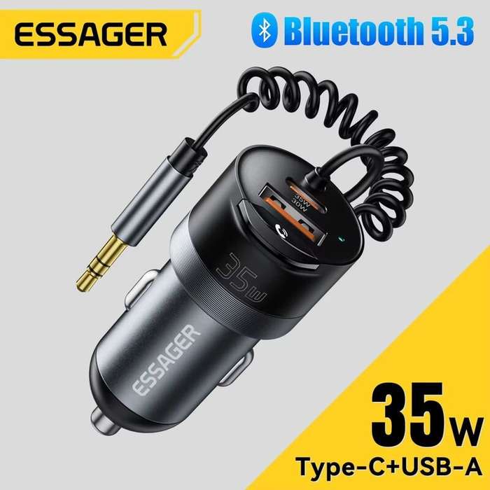 Grey - ESSAGER ES-CC20 bluetooth V5.3 FM Transmitter 35W PD + QC3.0 USB Car Charger Wireless Radio A