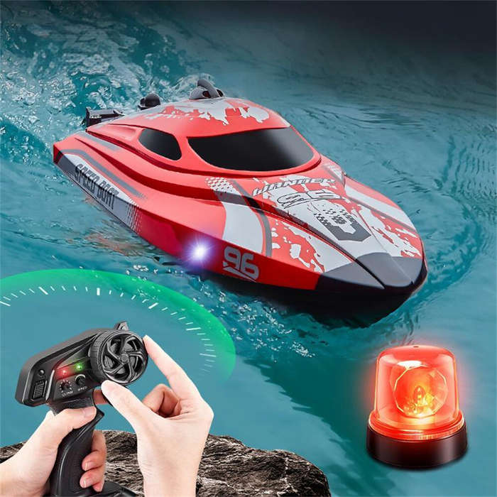 White - HXJRC HJ820 2.4G RC Boat Capsized Reset High Speed LED Light Speedboat Waterproof 25km/h Ele