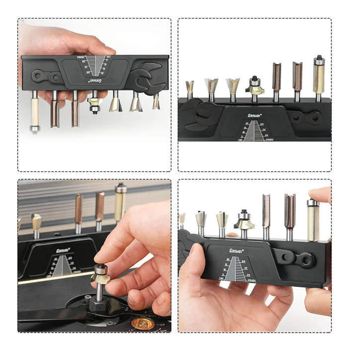 Black - Woodworking Milling Cutter Holder Anodized 1/4 Inch Slots 7 Magnetic Suction Holes Tool Orga