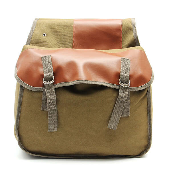 Khaki - Motorcycle Bike Side Saddle Bag Canvas Luggage Khaki Bag