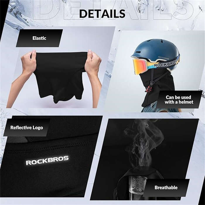 Black - ROCKBROS Full Face Mask Warm Winter Scarf Balaclava Helmet Liner Fishing Skiing Hiking Bike