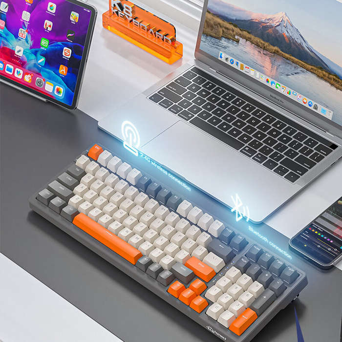 Blue - WOLF OF WILDERNESS K8 100 Keys Wireless bluetooth Mechanical Gaming Keyboard Tri-mode Connect