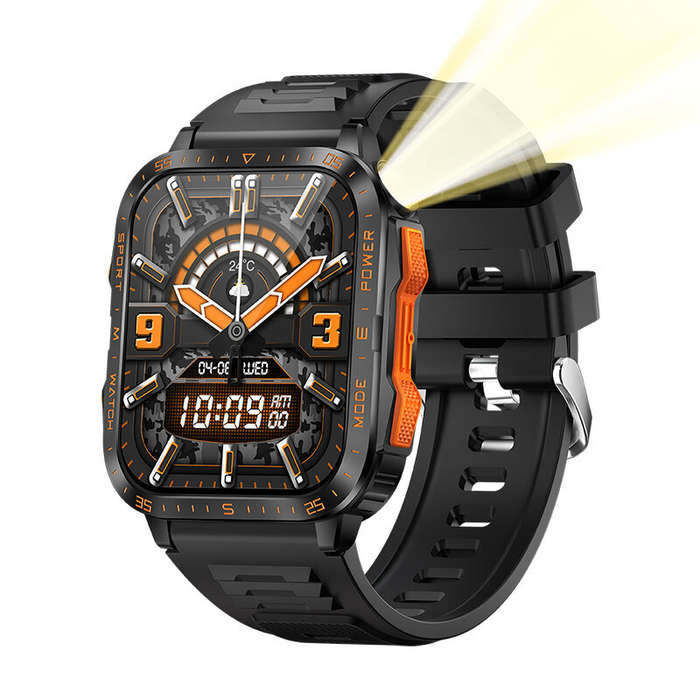 Orange - Senbono KT79 1.96inch HD Screen IPX8-3ATM Waterproof SOS Flashlight bluetooth Call Heart Ra