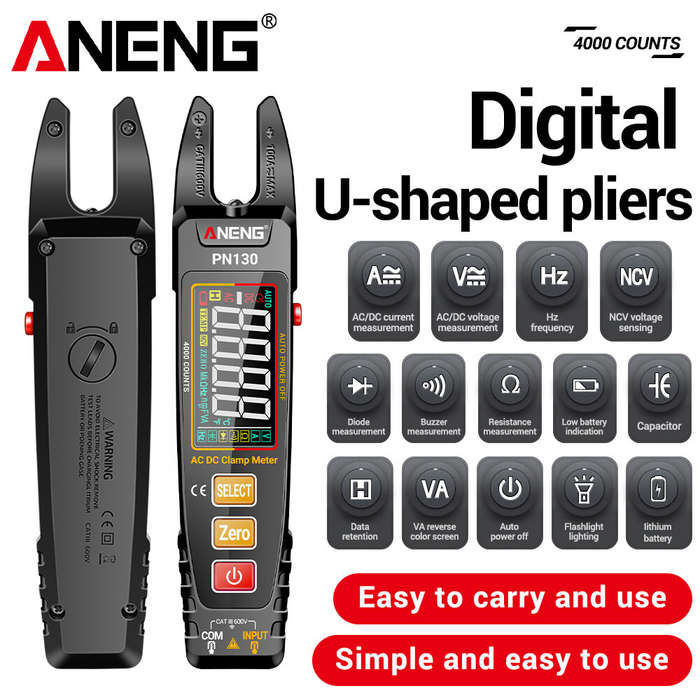Black - ANENG PN130 Digital Clamp Meter 4000 Counts AC DC Current Voltage Tester Auto Range VA Color