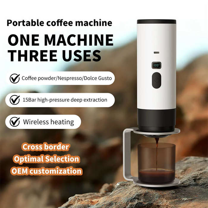 White - IPRee 3-in-1 Portable Electric Coffee Maker Capsule Coffee Grinder Travel Coffee Maker with