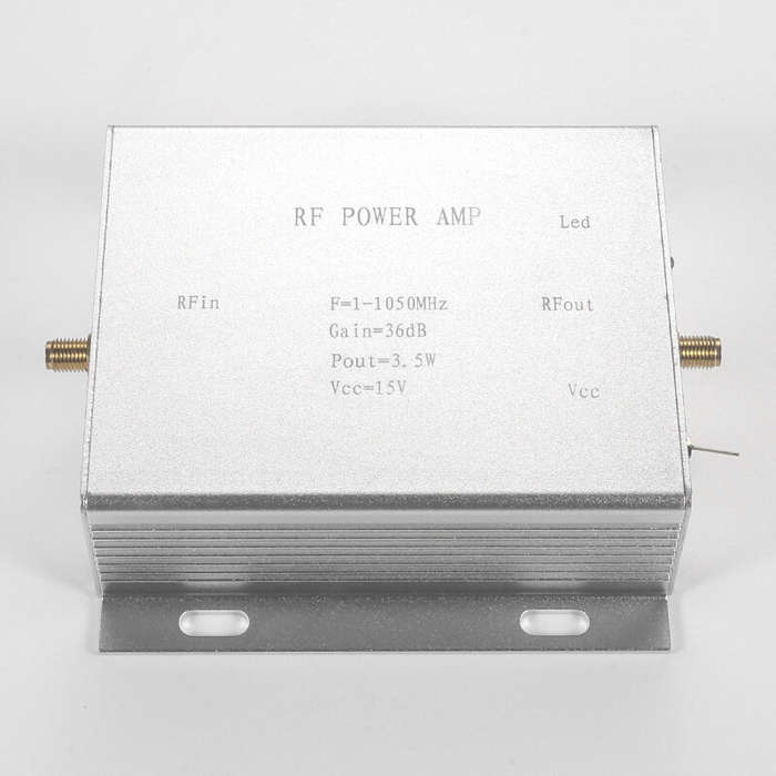 Silver - 1-1050MHz RF Linear Power Amplifier 3.5W 12-18V 32-36dB Gain SMA Connector Class A for DTMB