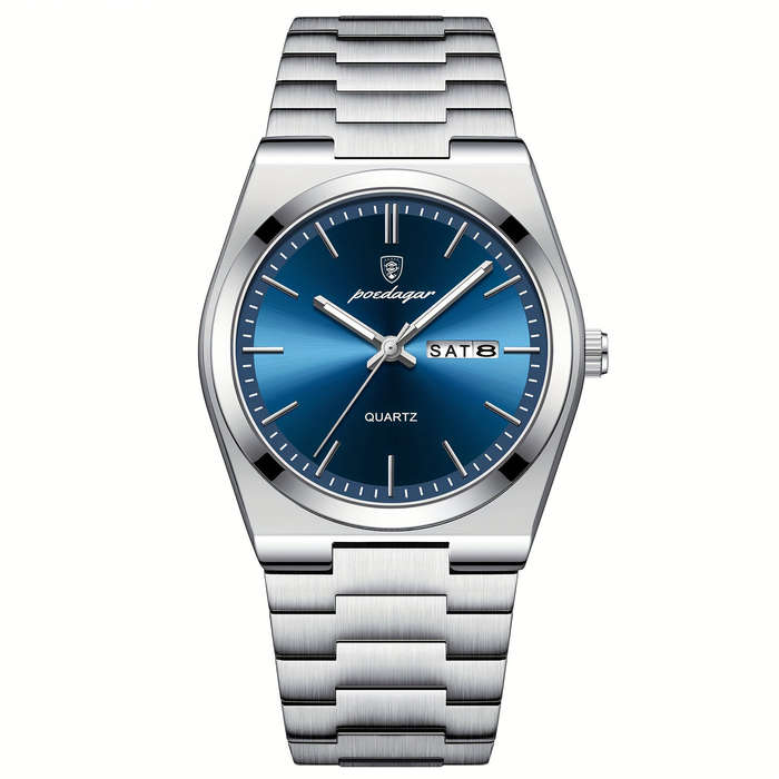 Green - POEDAGAR Luxury Men Quartz Watch Waterproof Luminous Sport Watches Date Week Stainless Steel