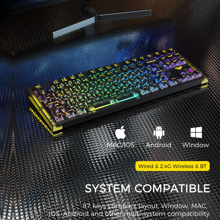 AULA F2183 Mechanical Keyboard RGB 87 Keys Hotswap bluetooth Wired 2.4G Triple Mode Keyboard Transpa