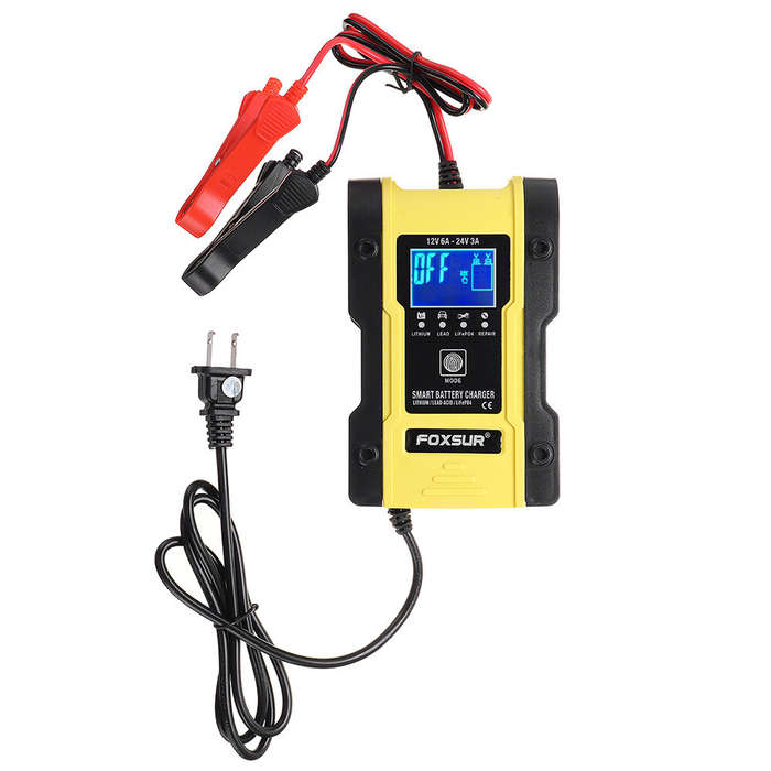 EU Plug - FOXSUR 7-Stages 12V 6A 24V 3A Battery Charger Touch Screen LCD Display Pulse Repair Automa