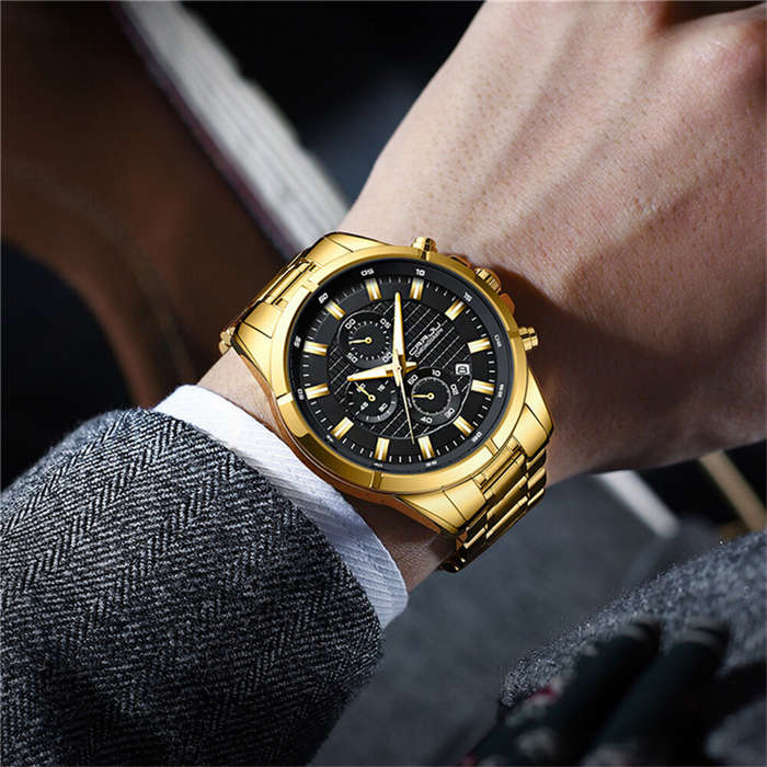 black+silver - CRRJU Fashion Waterproof Luminous Men Watch Business Casual Multifunctional Chronogra