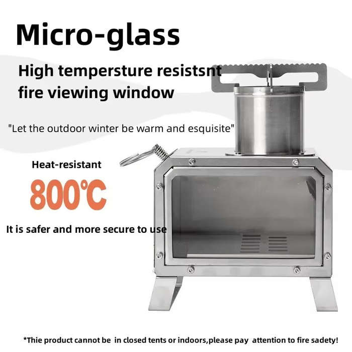 Silver - IPRee MOUNTAINHIKER Portable Square Wood Stove Stainless Steel Stove Fire Pit Heater Outdoo