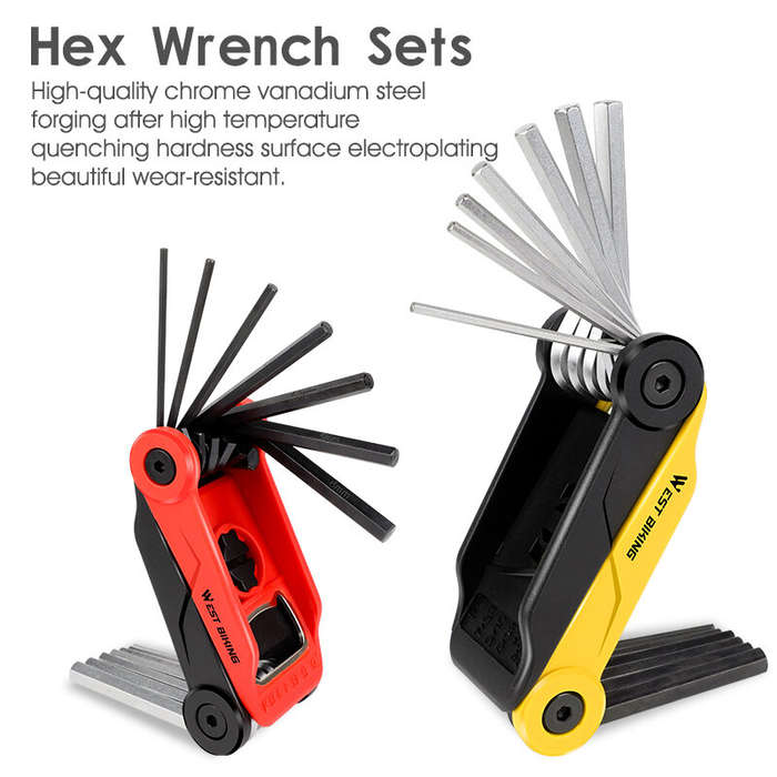 Yellow - WEST BIKING 16 In 1 Bicycle Repair Tools Portable Folding Hexagon Socket Tool Multi-functio