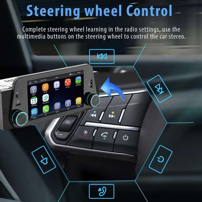 Black - 5 Inch Single Din Car Stereo MP5 Player 300PPI Ultra-Clear Touchscreen bluetooth Reverse Int
