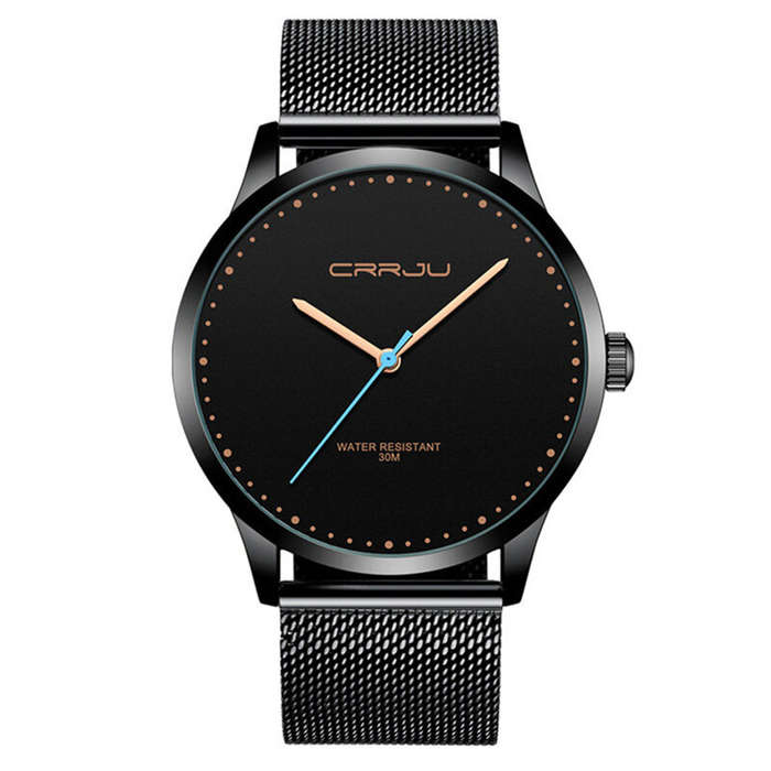 Black+Gold - CRRJU Men Watches Luxury Business Quartz Watch Fashion Waterproof Wristwatch, Ideal cho