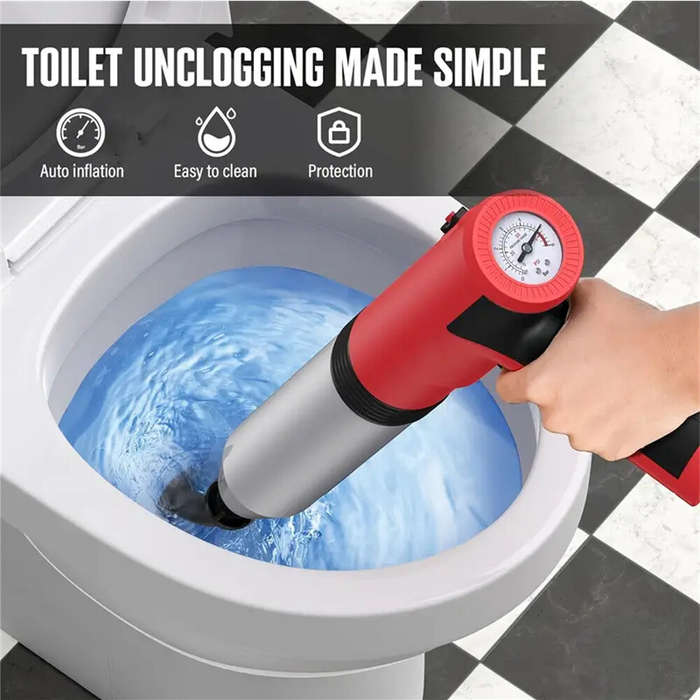Red - High-Pressure Electric Toilet Plunger Lithium Battery-Powered Drain Unclogger for Bathroom Flo