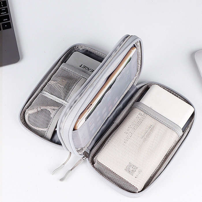 Grey - Double Layer Travel Portable Digital Product Storage Bag, U Disks Hard Disks Protective Cover
