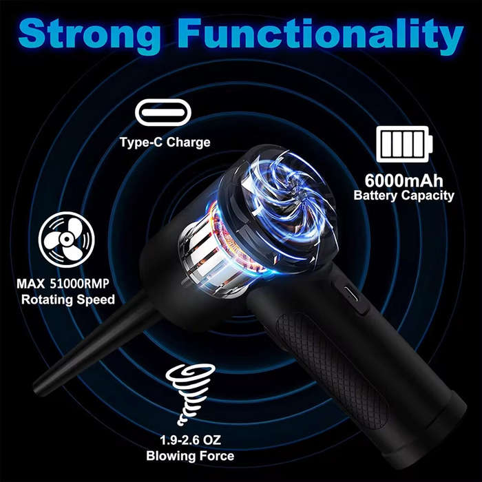 Black - 51000RPM Rechargeable Cordless Handheld Dust Blower with Cleaner Brush Portable Electric Com