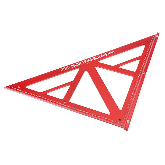 Red - 16 Inch 400mm Woodworking Triangle Measuring Ruler Aluminum Alloy Red High Precision 90/45 Deg