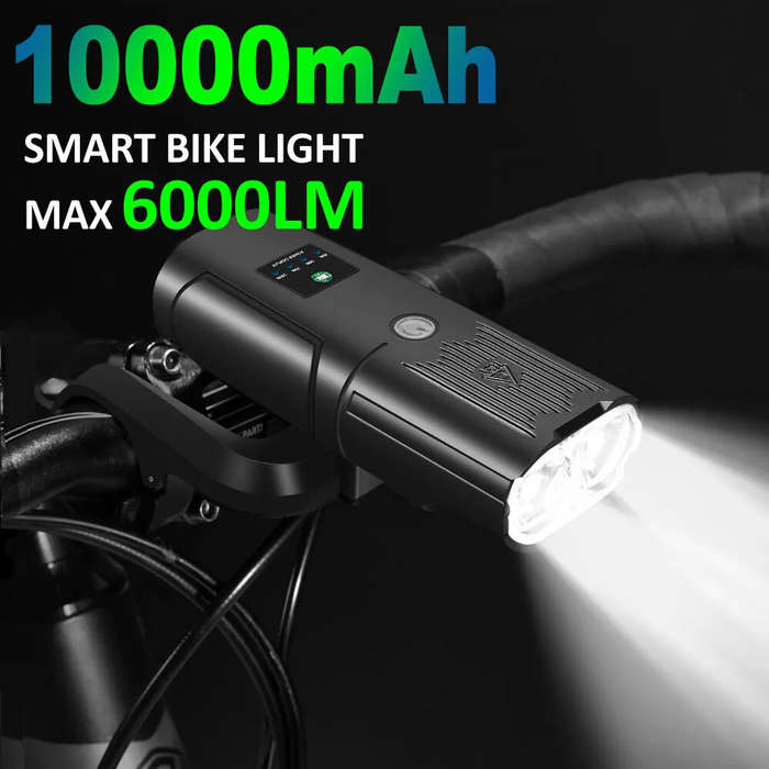 NEWBOLER Smart Bike Headlight 6000 Lumens Big Floodlight 10000mAh Battery Power Bank Waterproof Auto