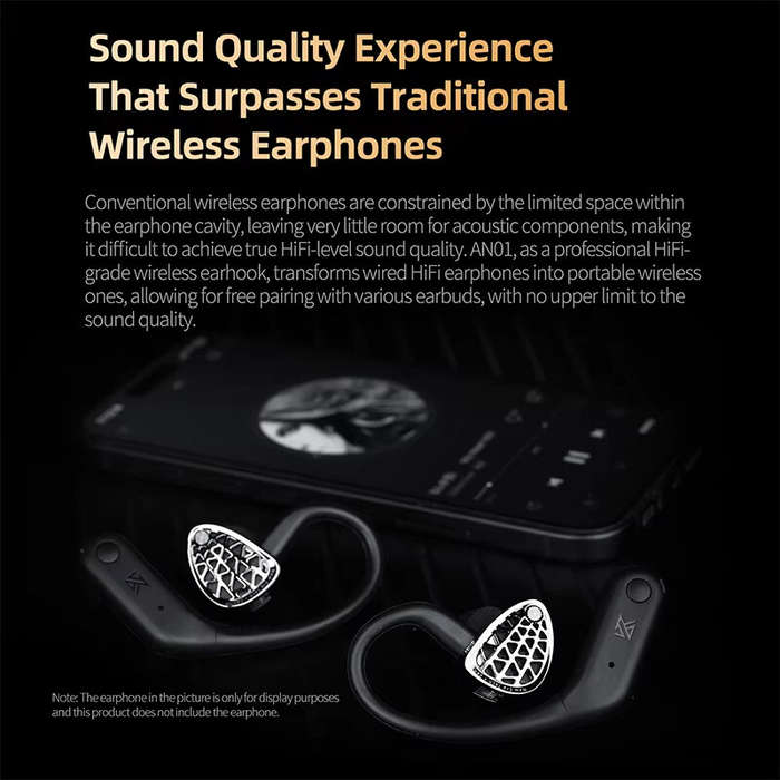Black - KZ AN01 bluetooth Module HiFi Gaming Earhooks Active Noise Cancellation Bilateral 4-Mic Call