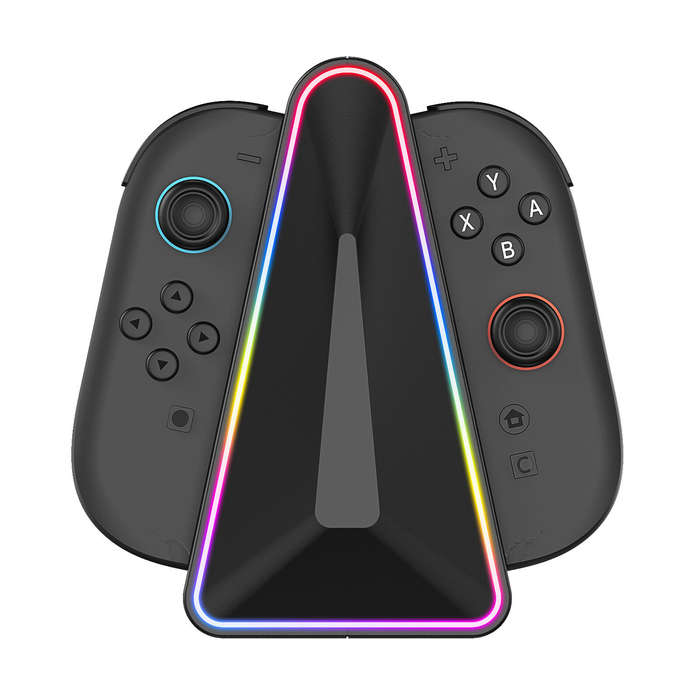 Black - For Switch2 4-in-1 Handles Charging Grip with RGB Light Joy-con Left and Right Handles Charg