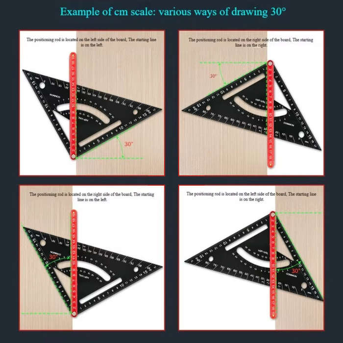Black - Aluminum Alloy Triangle Ruler Thickened Base Precision Angle Measurement Multi Functional Po