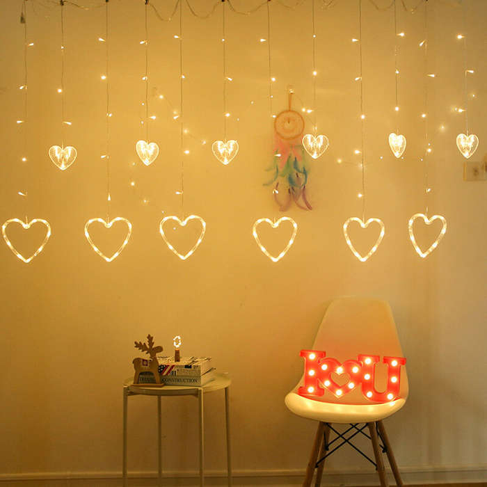 Warm White - LED Light String Love Curtain Light Confession Proposal Valentine's Day Wedding Party D