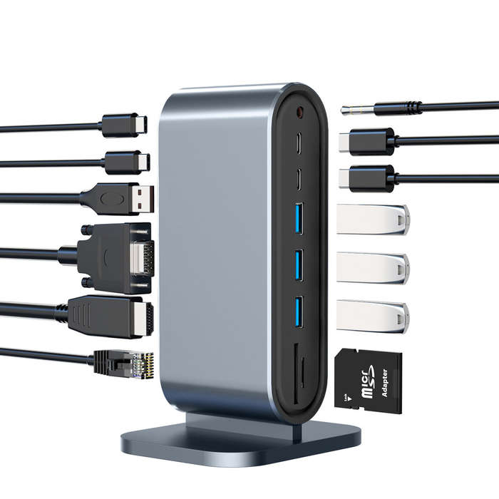 13 In 1 USB-C Hub Docking Station Adapter with 1 * USB 3.0/3 * USB 2.0/100W Type-C PD/3 * Type-C/4K