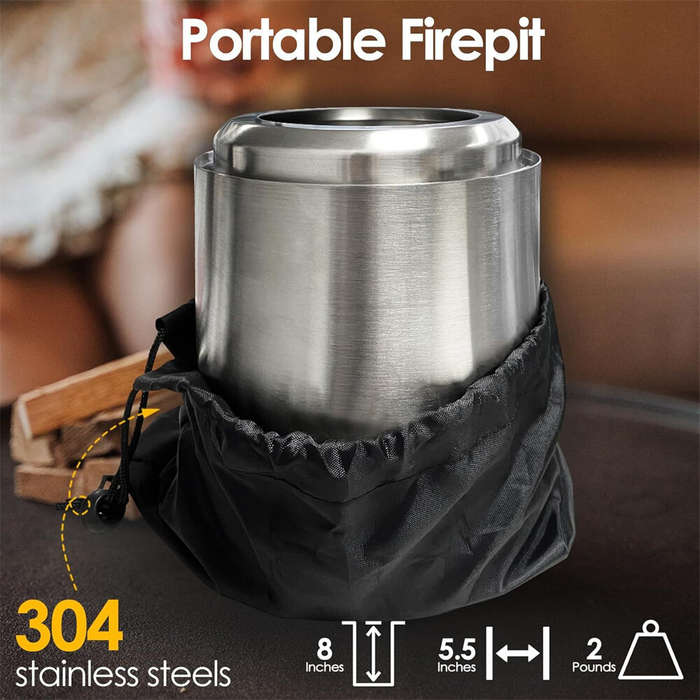 Silver - IPRee Outdoor Stainless Steel Firewood Stove Heater Camping Smokeless Fire Pit Furance Port