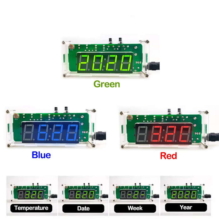 Blue - DIY Digital Clock Kit Multifunctional DS1302 USB Nixie Tube Display with Alarm Temperature Me