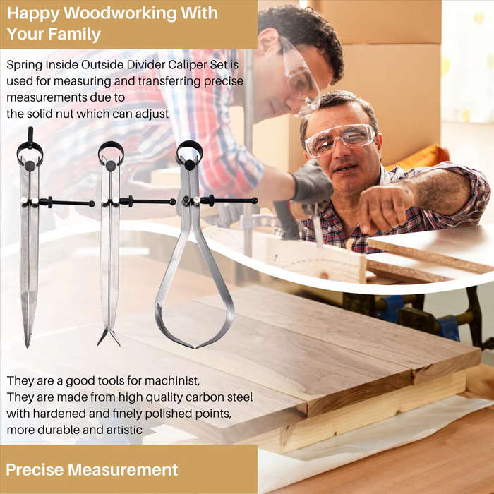 200mm - 3pcs 8Inch Spring Caliper Set Internal Measuring Type with Flat Legs Carbon Steel Machinist