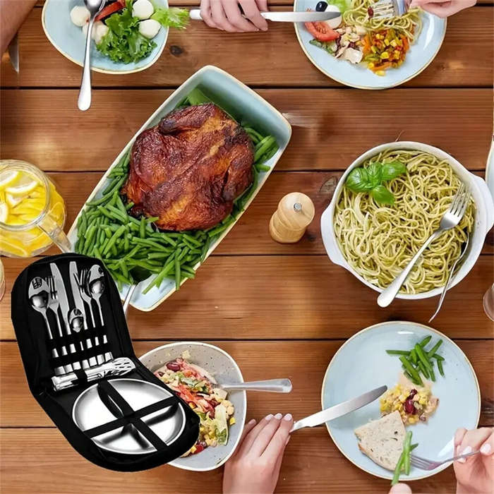 Sliver - IPRee 11pcs Stainless Steel Flatware Set for Camping, Hiking & Outdoor Dining - Polished Fi