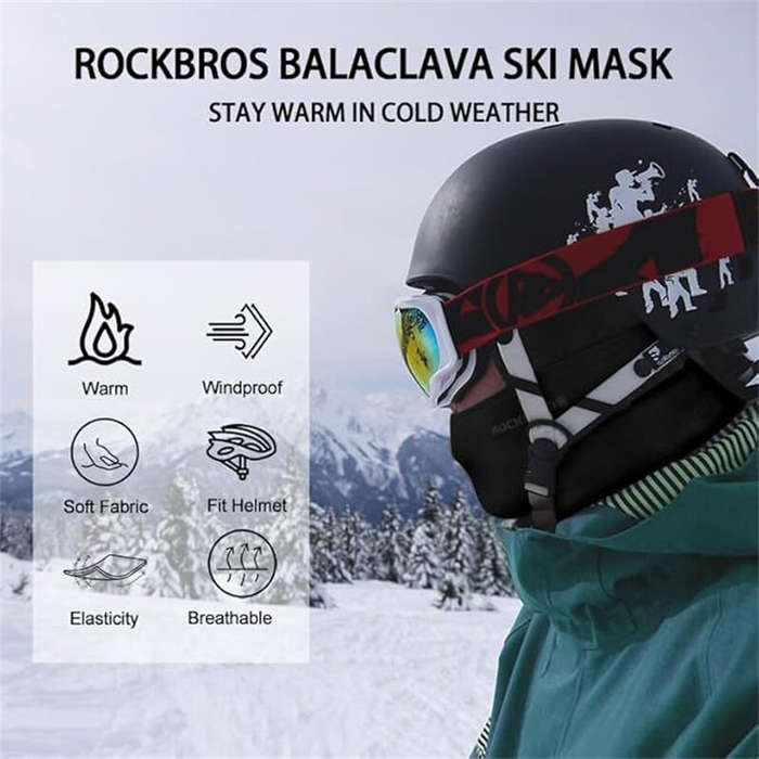 Black - ROCKBROS Full Face Mask Warm Winter Scarf Balaclava Helmet Liner Fishing Skiing Hiking Bike