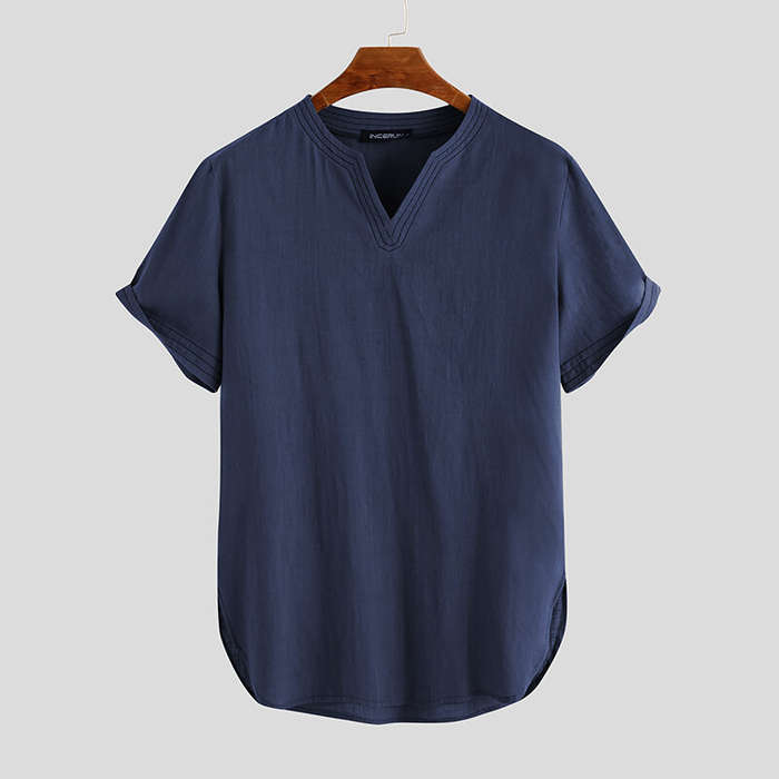 2XL - Linen Men's Short Sleeve Summer Cool Comfortable Shirt Tee Loose Tops Outdoor Hiking Holiday