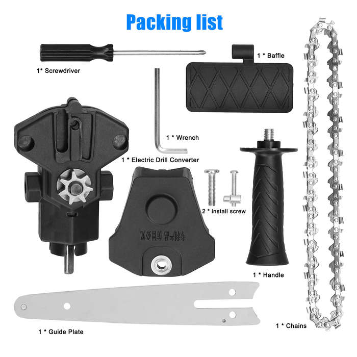 Black - 6 Inch Portable Electric Chainsaw Conversion Head Kits Electric Drill to Electric Chain Saw