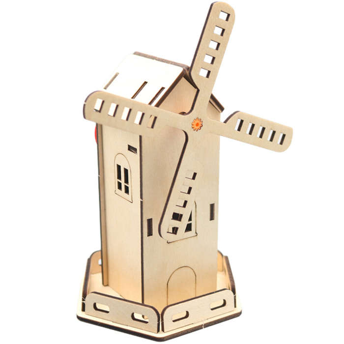 Yellow - Solar Power Windmill Wooden DIY Model Kits Educational Scientific Experiments Early Educati